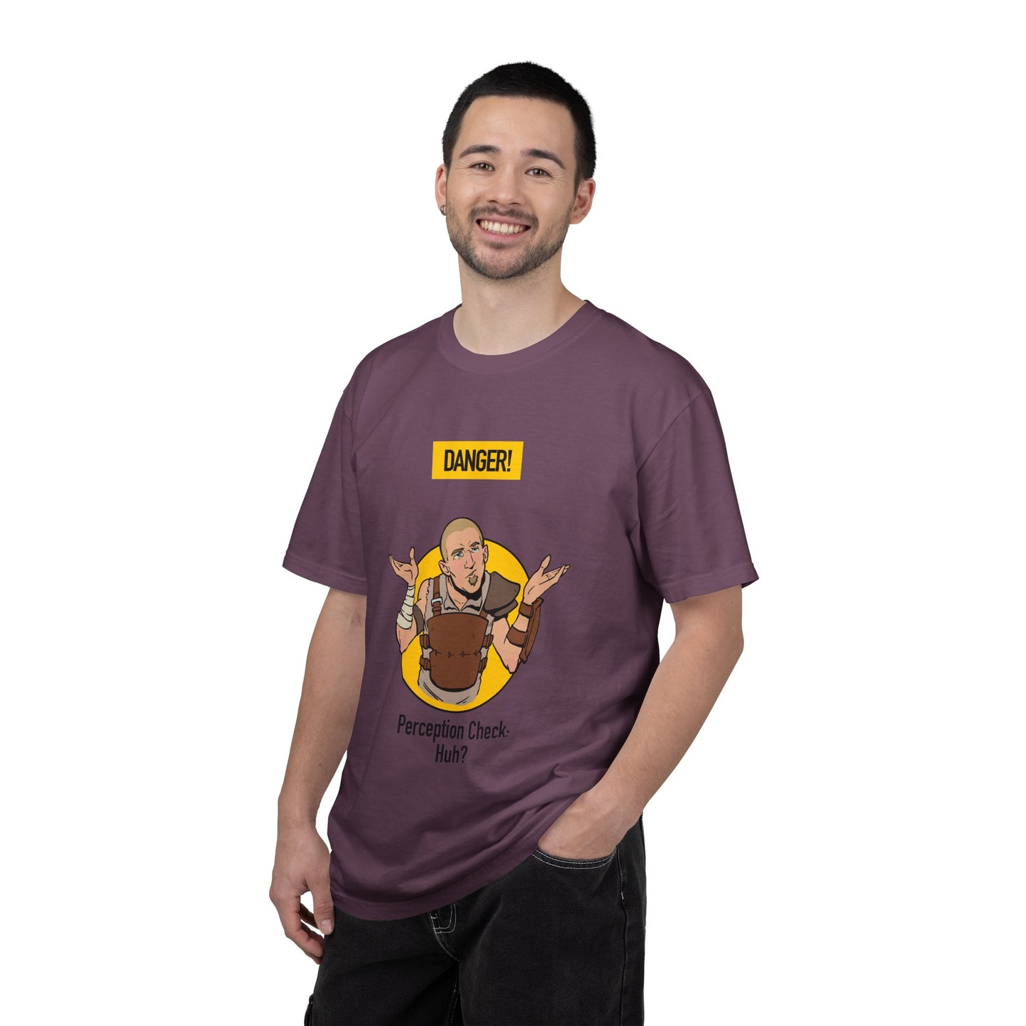 Perception Check T-Shirt — "Danger! Perception Check. Huh?" RPG Gamer Tee