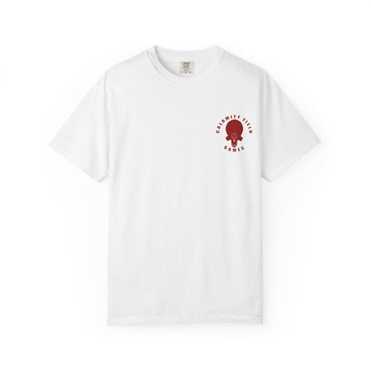 Copy of Demonic Horned Helmet T-Shirt — Red Viking Armor Back Print