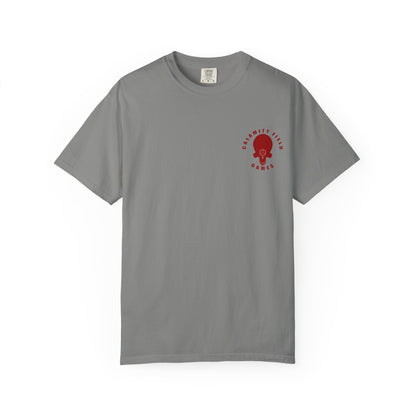 Copy of Demonic Horned Helmet T-Shirt — Red Viking Armor Back Print
