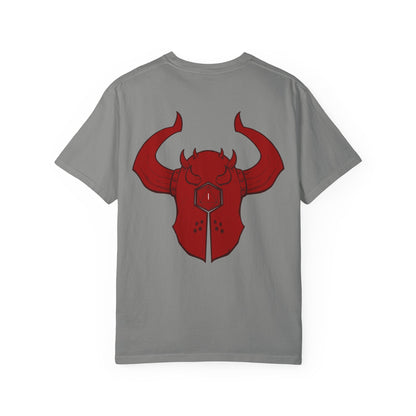 Copy of Demonic Horned Helmet T-Shirt — Red Viking Armor Back Print