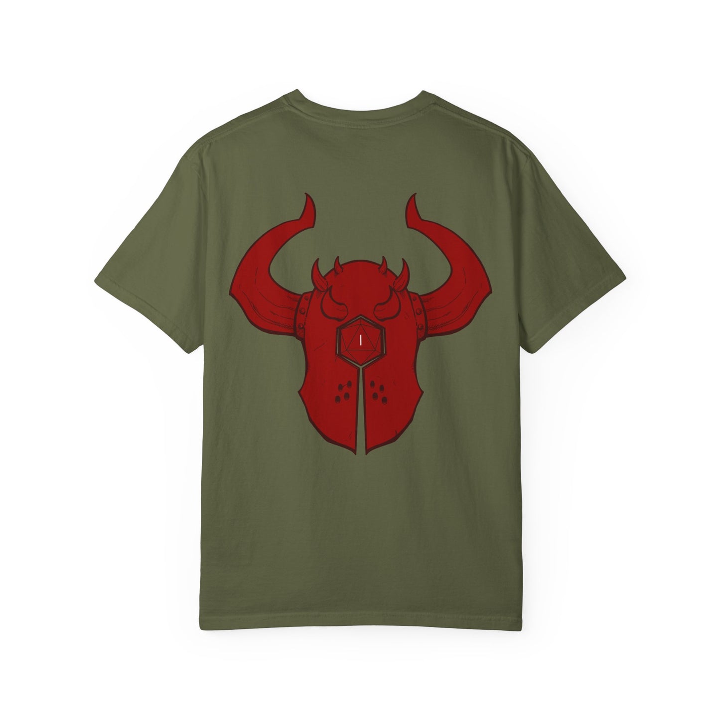 Copy of Demonic Horned Helmet T-Shirt — Red Viking Armor Back Print