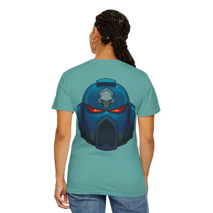 Crimson Armored Space Man Helmet T-Shirt — Graphic Tee