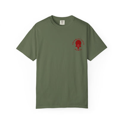 Copy of Demonic Horned Helmet T-Shirt — Red Viking Armor Back Print