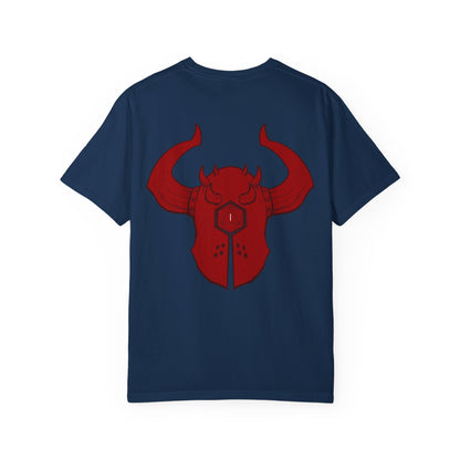 Copy of Demonic Horned Helmet T-Shirt — Red Viking Armor Back Print