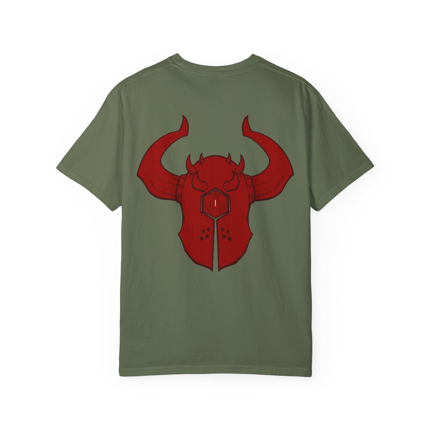 Copy of Demonic Horned Helmet T-Shirt — Red Viking Armor Back Print