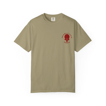 Copy of Demonic Horned Helmet T-Shirt — Red Viking Armor Back Print