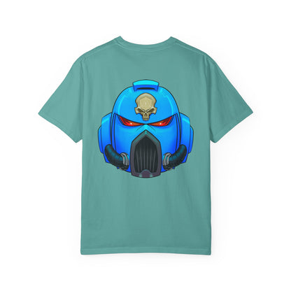 Space Man Helmet T‑Shirt — Blue Sci‑Fi Armor Graphic Tee