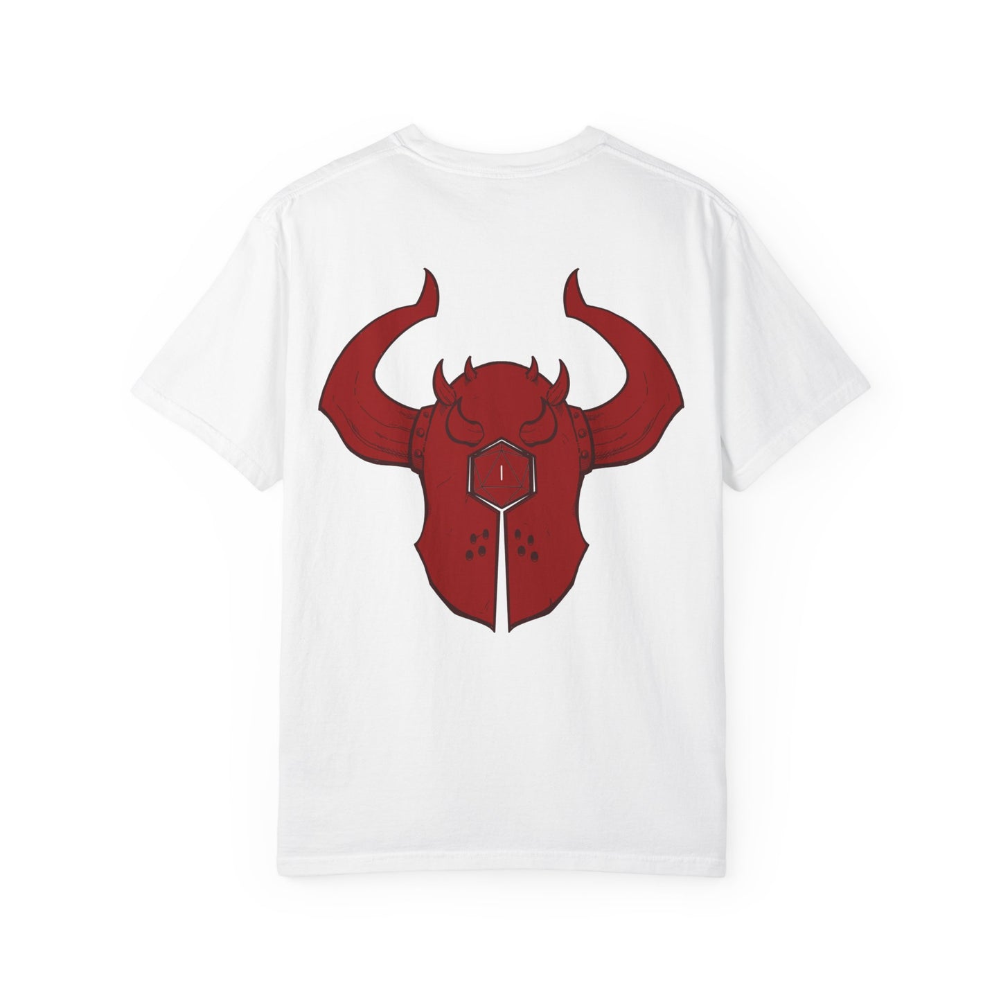Copy of Demonic Horned Helmet T-Shirt — Red Viking Armor Back Print