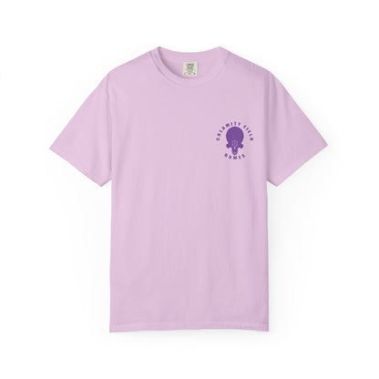 Vampire Skull Graphic T-Shirt — "Galactic Mind" Purple Skull Back Print