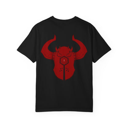 Copy of Demonic Horned Helmet T-Shirt — Red Viking Armor Back Print