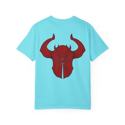 Copy of Demonic Horned Helmet T-Shirt — Red Viking Armor Back Print