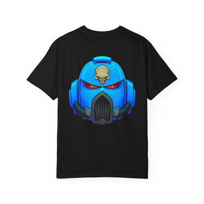 Space Man Helmet T‑Shirt — Blue Sci‑Fi Armor Graphic Tee