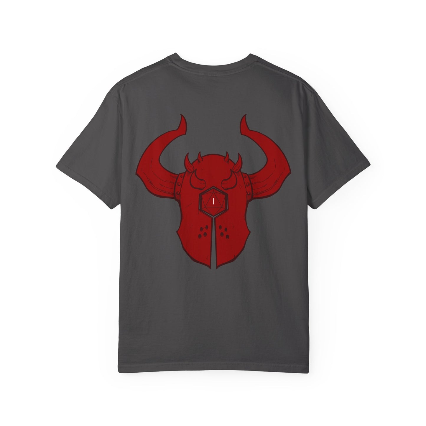 Copy of Demonic Horned Helmet T-Shirt — Red Viking Armor Back Print