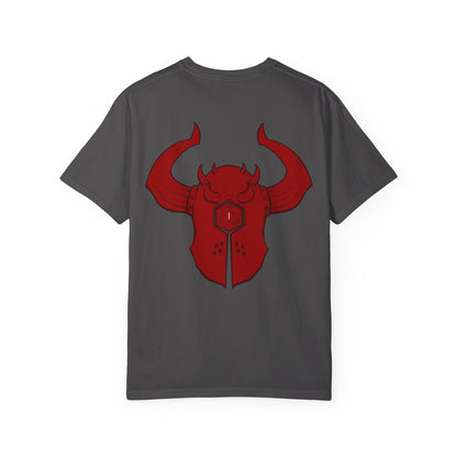 Copy of Demonic Horned Helmet T-Shirt — Red Viking Armor Back Print