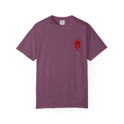 Crimson Armored Space Man Helmet T-Shirt — Graphic Tee