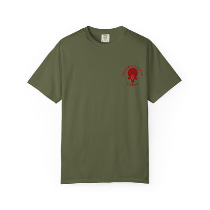 Copy of Demonic Horned Helmet T-Shirt — Red Viking Armor Back Print
