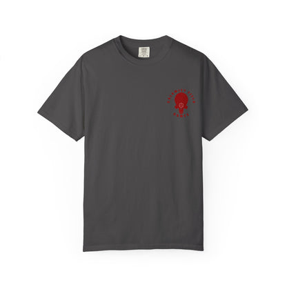 Copy of Demonic Horned Helmet T-Shirt — Red Viking Armor Back Print